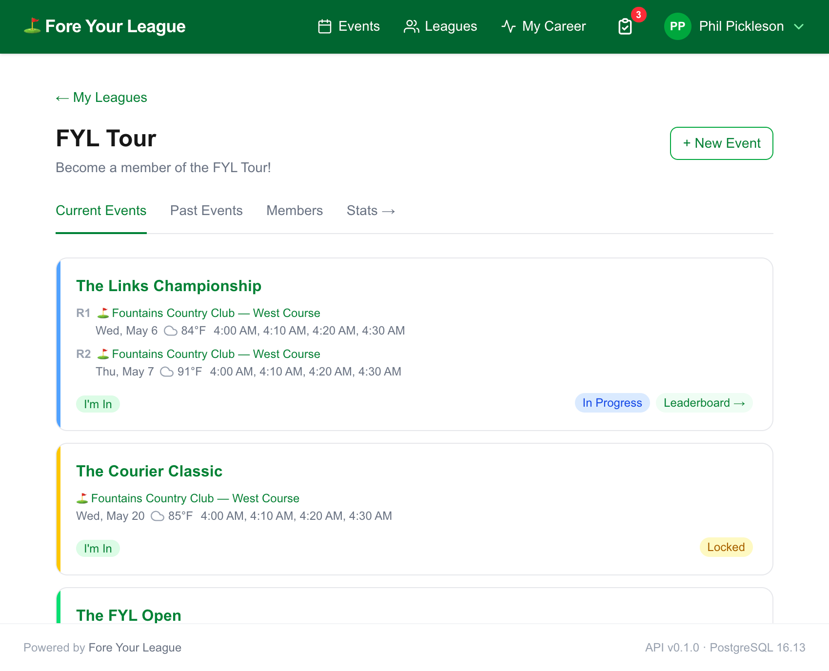 Events list