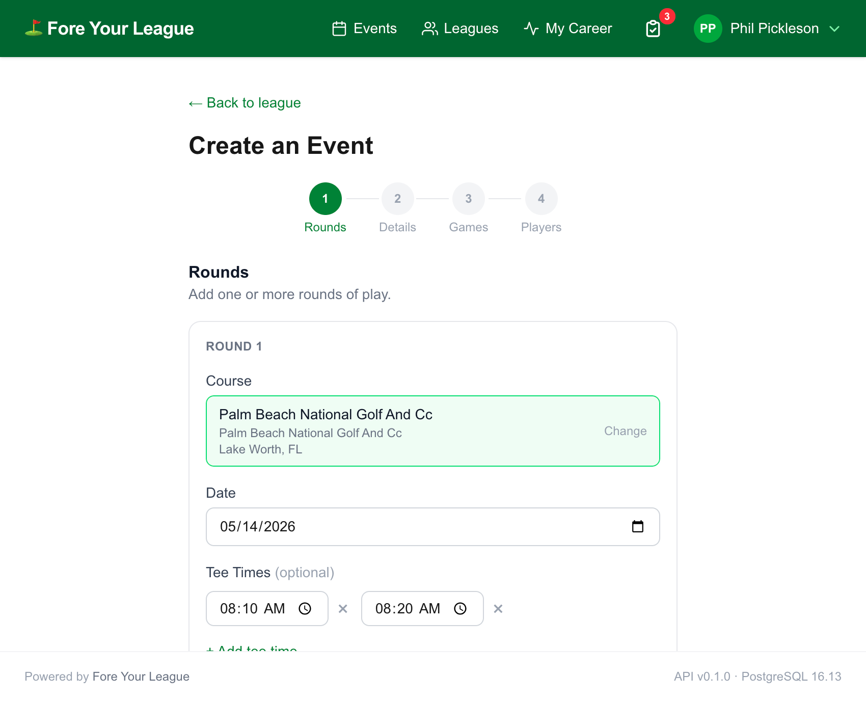 Create event wizard