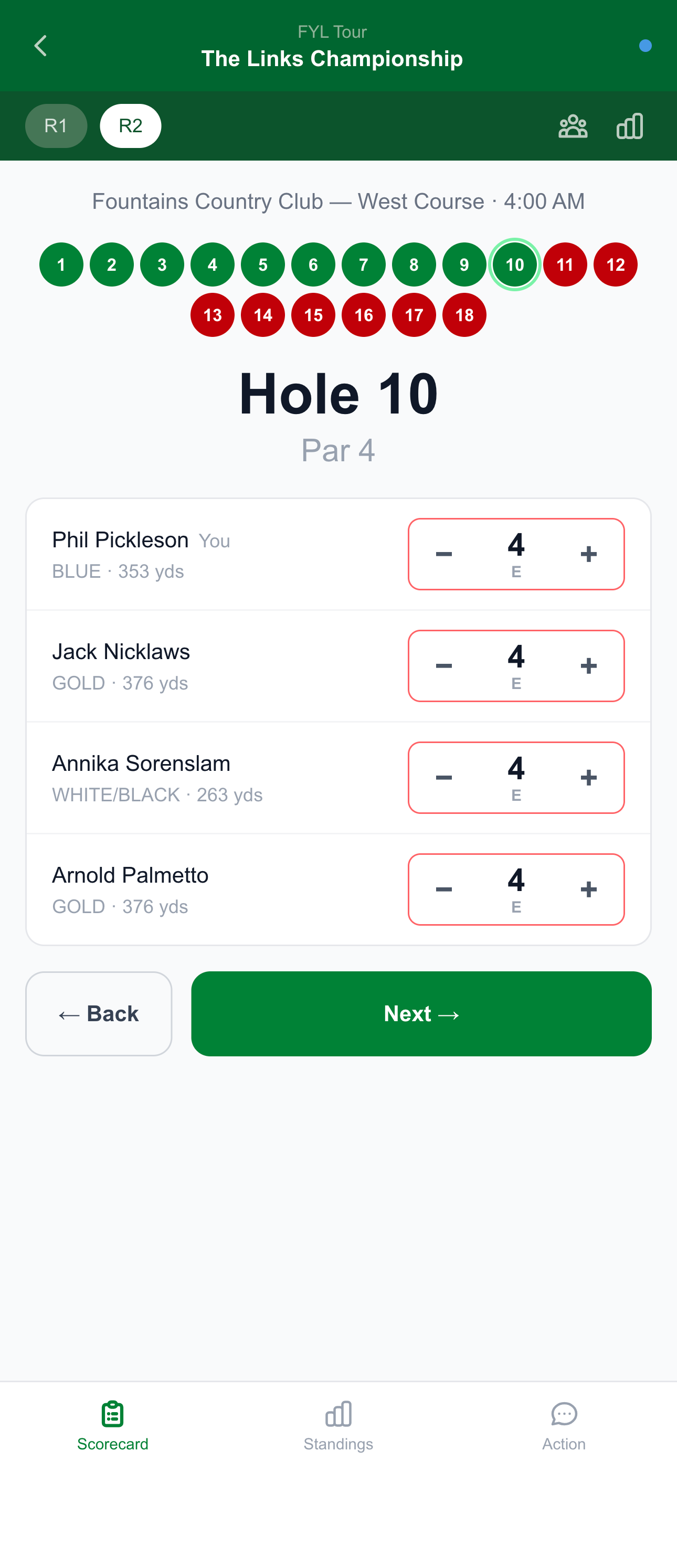 Mobile hole-by-hole scoring